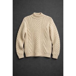 Vintage Aran Fisherman Sweater Chunky Cable Knit 100% Wool Heritage Natural L‎